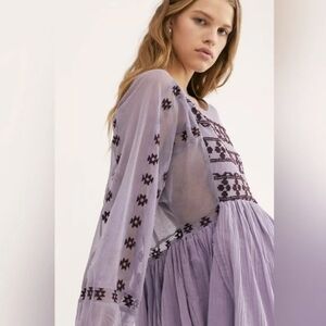 Sheer Purple Boho Dress with Embroidered Details